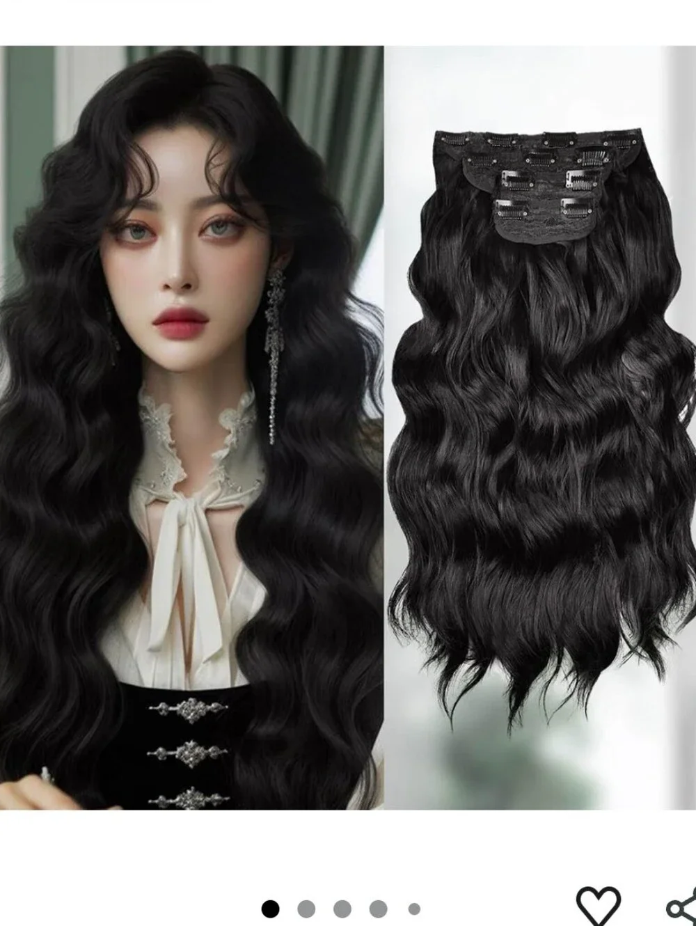 MIMAN 4PCS Clip in Hair Extensions Black 23 Inch Long Wave Synthetic Hair